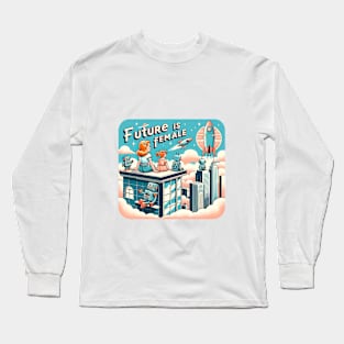 Future is Female -  Retro Futuristic Cityscape Long Sleeve T-Shirt